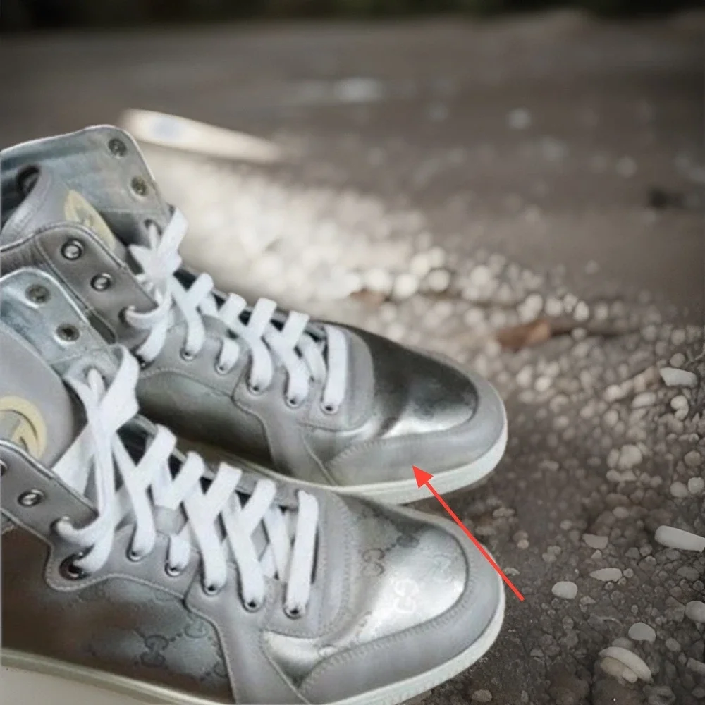 Gucci Men Silver GG Monogram Coda Imprime High Top Sneakers Grey Leather Size 11
